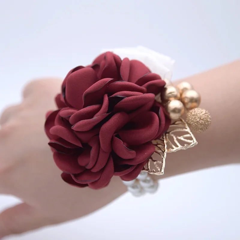 Dusty ดอกกุหลาบสีชมพูดอกไม้ข้อมือ Corsage เจ้าสาวงานแต่งงานอุปกรณ์เสริมสร้อยข้อมือ Demoiselles D Honneur Mariage