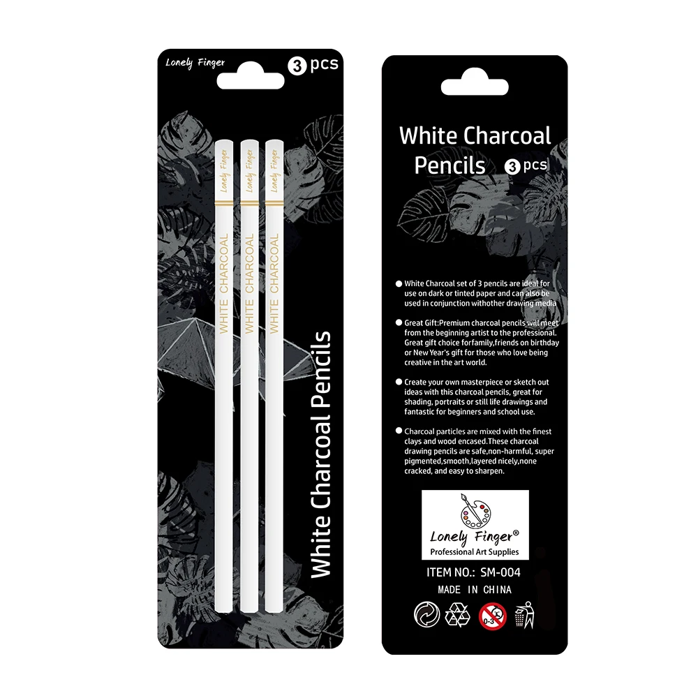 Professional White Charcoal Pencils Set - 3/6 Pieces Sketch Highlight White Pencils for Drawing, Sketching, Shading, Blending