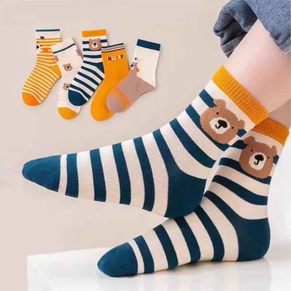 New children's socks Spring Summer Boys Little Big Boy Student Baby comfortable bear head cartoon stockings kids sock