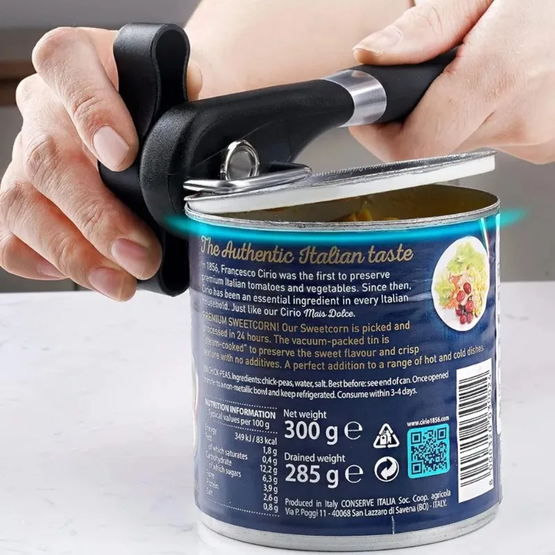 Smooth Edge Can Opener - Safe Manual Handheld Tool with Easy Turn Knob, No Sharp Edges for Kitchen and Restaurant Use