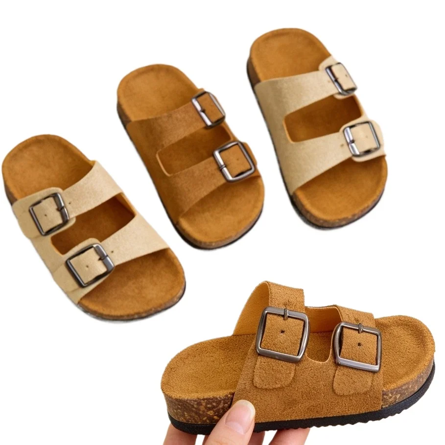 

New Cork Children's Sandals Retro Double Button Boy's Girl's Summer Outerwear Fashion Casual Slippers