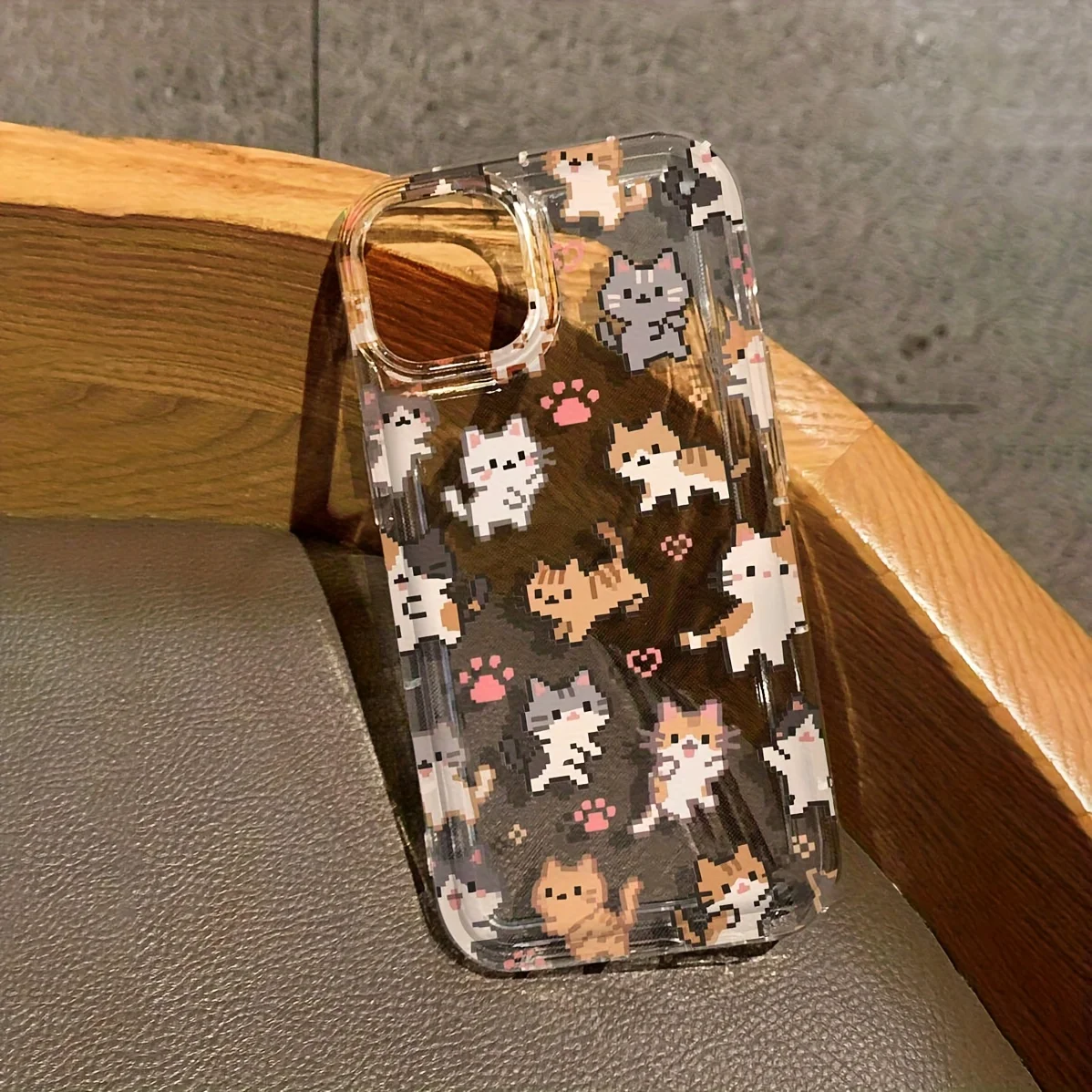 Kawaii Cartoon Kitten Paw Print Transparent Phone Cover for iPhone17promax /16/15/14/13/12ProMax/11/11Pro Anti-drop protection