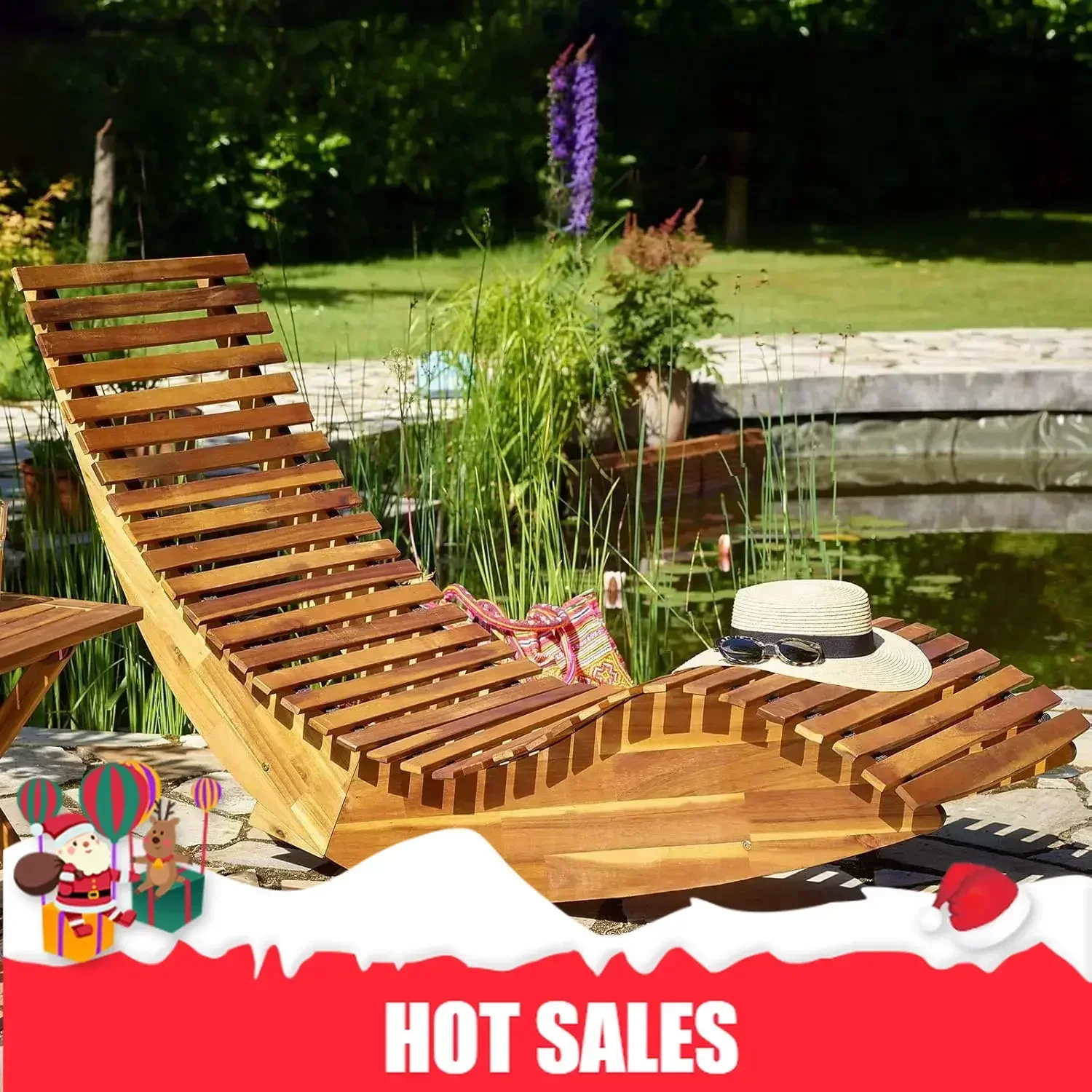 

Time-limitedHot salesOrganic Modern Chaise Lounge | Rocking Outdoor Lounger Chair Made from Acacia Wood | 330 lbs Capacity Woode