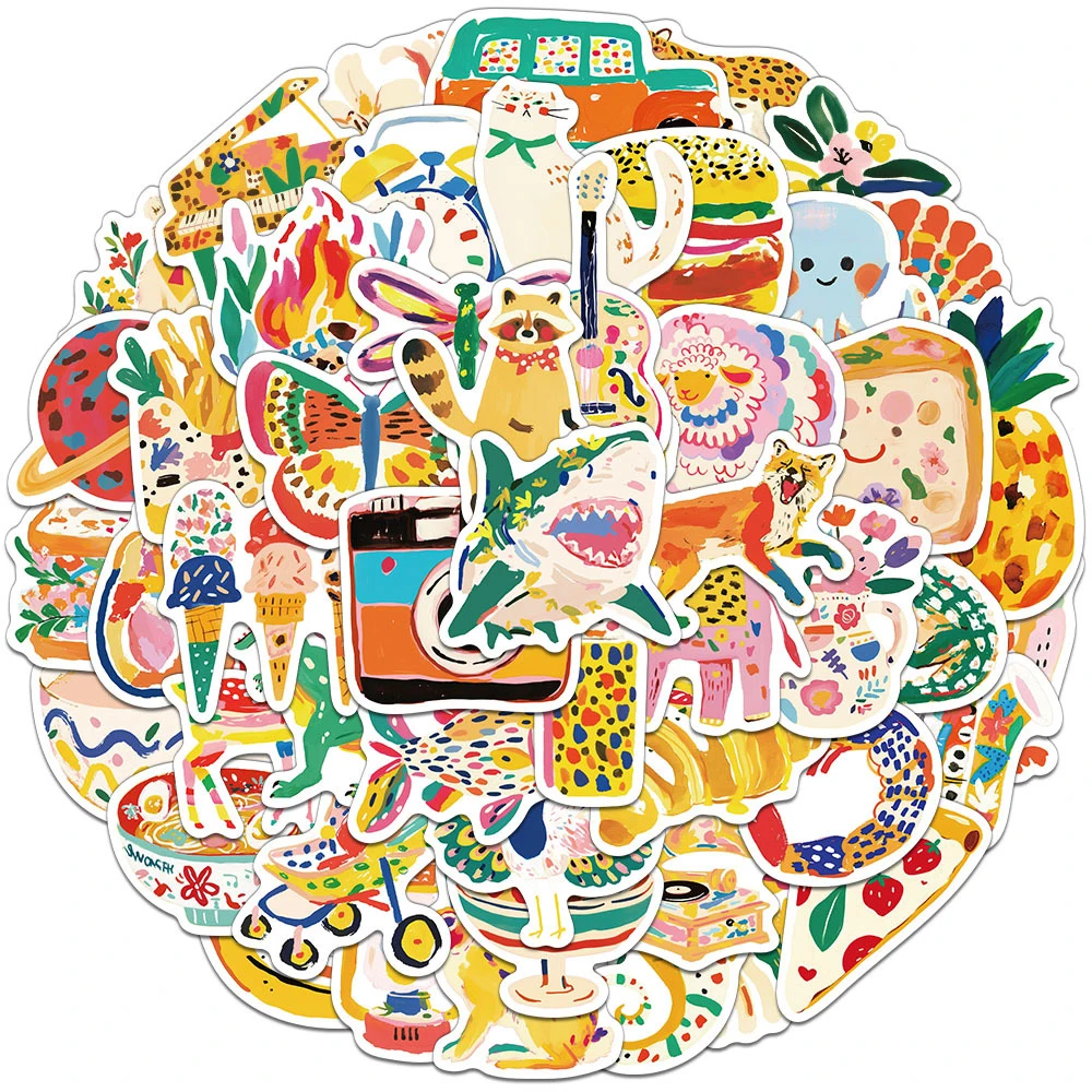 

10/30/50pcs Colorful Painting Aesthetic Graffiti Stickers Cute Cartoon Animal Sticker Scrapbook Laptop Phone Decals for Kids Toy