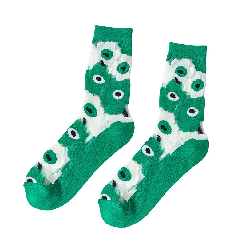 5 أزواج من الجوارب الصيفية الطويلة المصنوعة من القطن بجزء سفلي من الكريستال الأخضر مع تطريز من الألياف الزجاجية جوارب نسائية قابلة للتنفس ومضادة للخطاف من الحرير