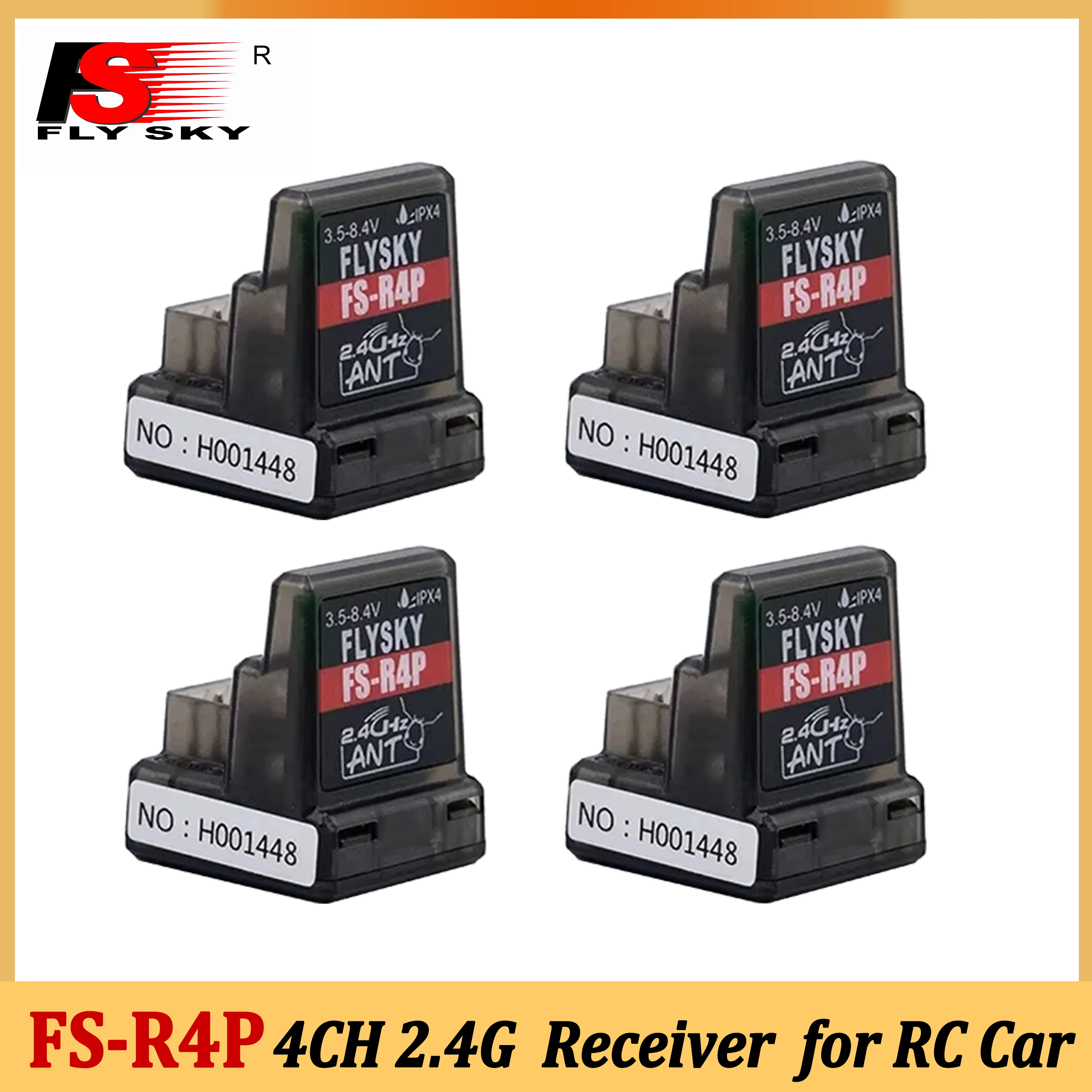 

1/2/4PCS FLYSKY FS-R4P Receiver 4CH 2.4G 3.5-8.4V Built-in Single Antenna for RC Car Model FS-G7P Transmitter Remote Control