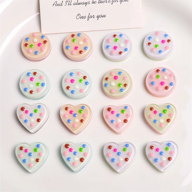 New arrived 50pcs/lot color dots pattern cartoon hearts rounds shape resin cabochon beads diy jewelry garment accessory
