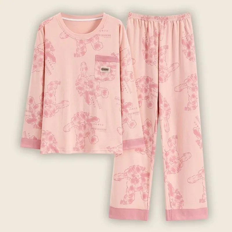 Ensemble de pyjamas de dessin animé pour femmes, vêtements de nuit à manches longues, col rond, vêtements d'intérieur pour femmes, été, printemps, automne, nouveau