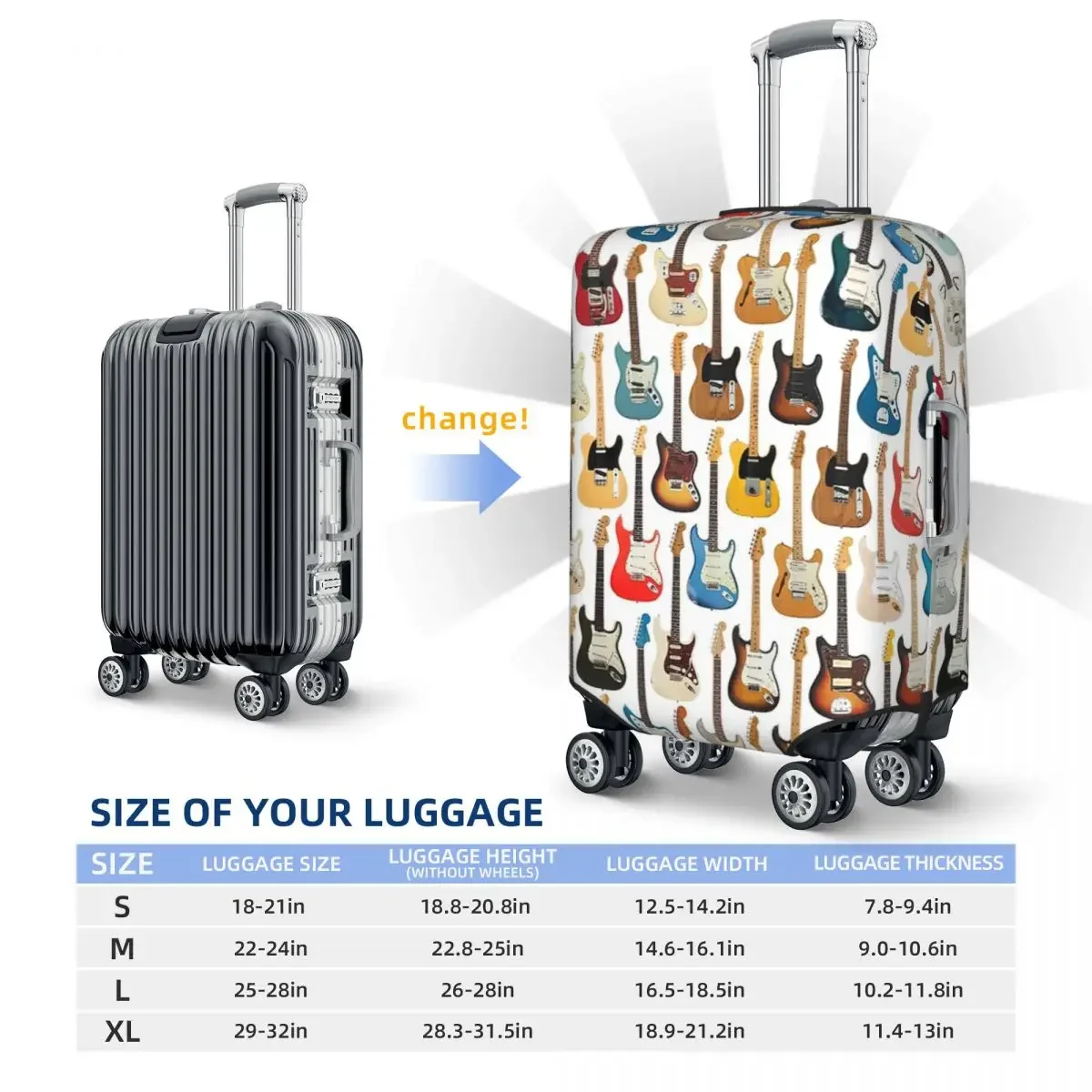Vintage  Guitar Print Luggage Protective Dust Covers Elastic Waterproof 18-32inch Suitcase Cover Travel Accessories
