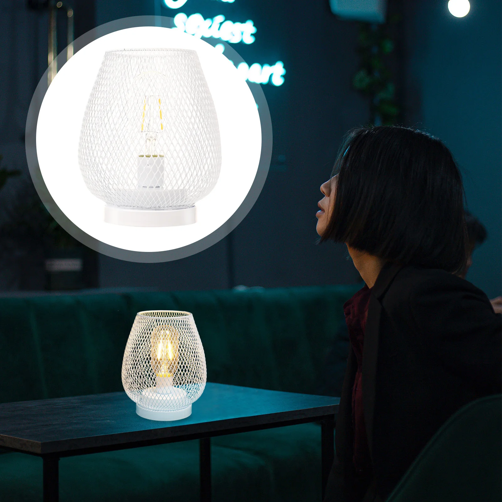 

1Set Cage Shape Desk Lamp White Vintage LED Night Lamp Durable Strong Frame Protective Lampshade Practical for Household