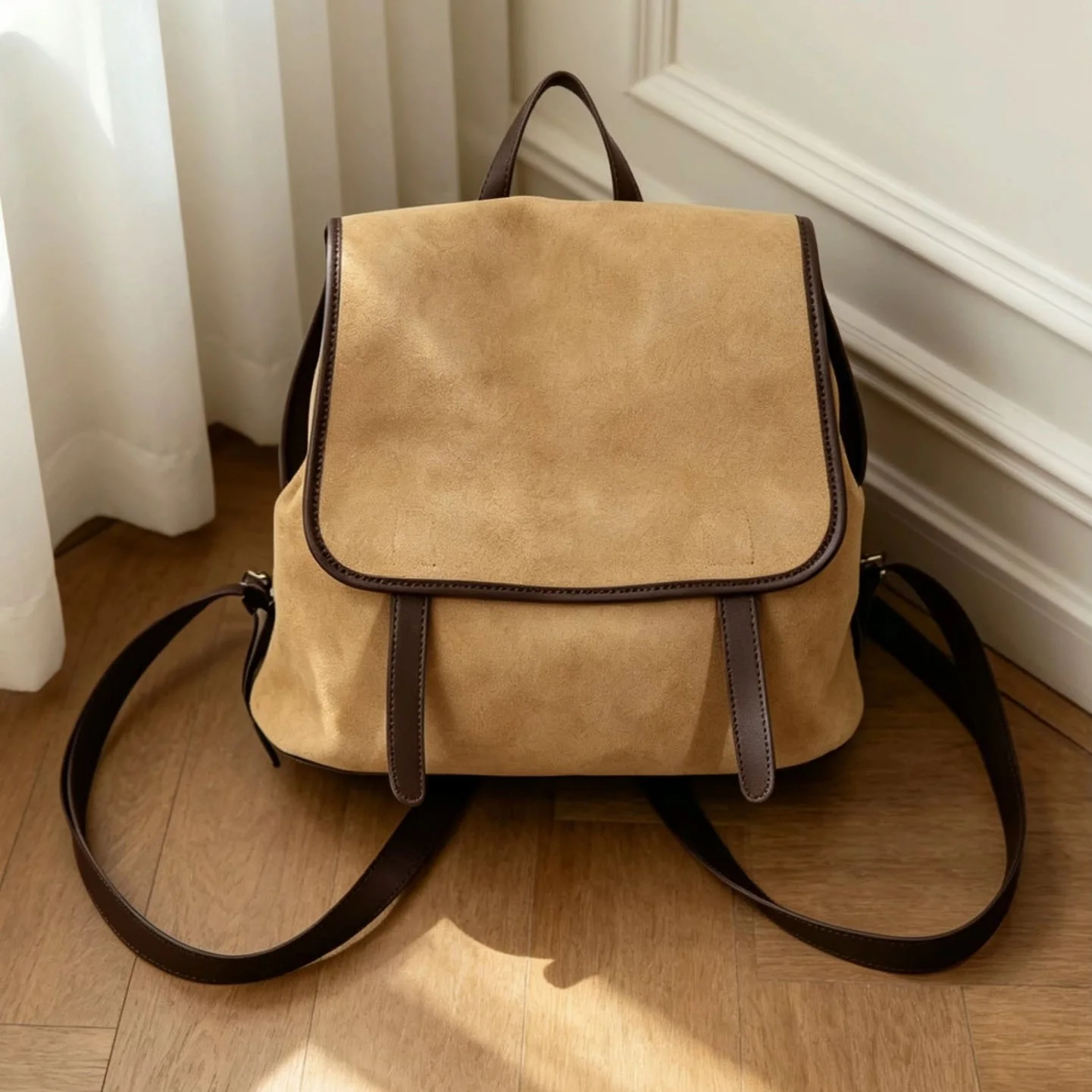 Vintage Genuine Leather Backpack Woman Patchwork Suede and Cow Leather Shoulder Bags Ladies Casual Daily Travel Bag