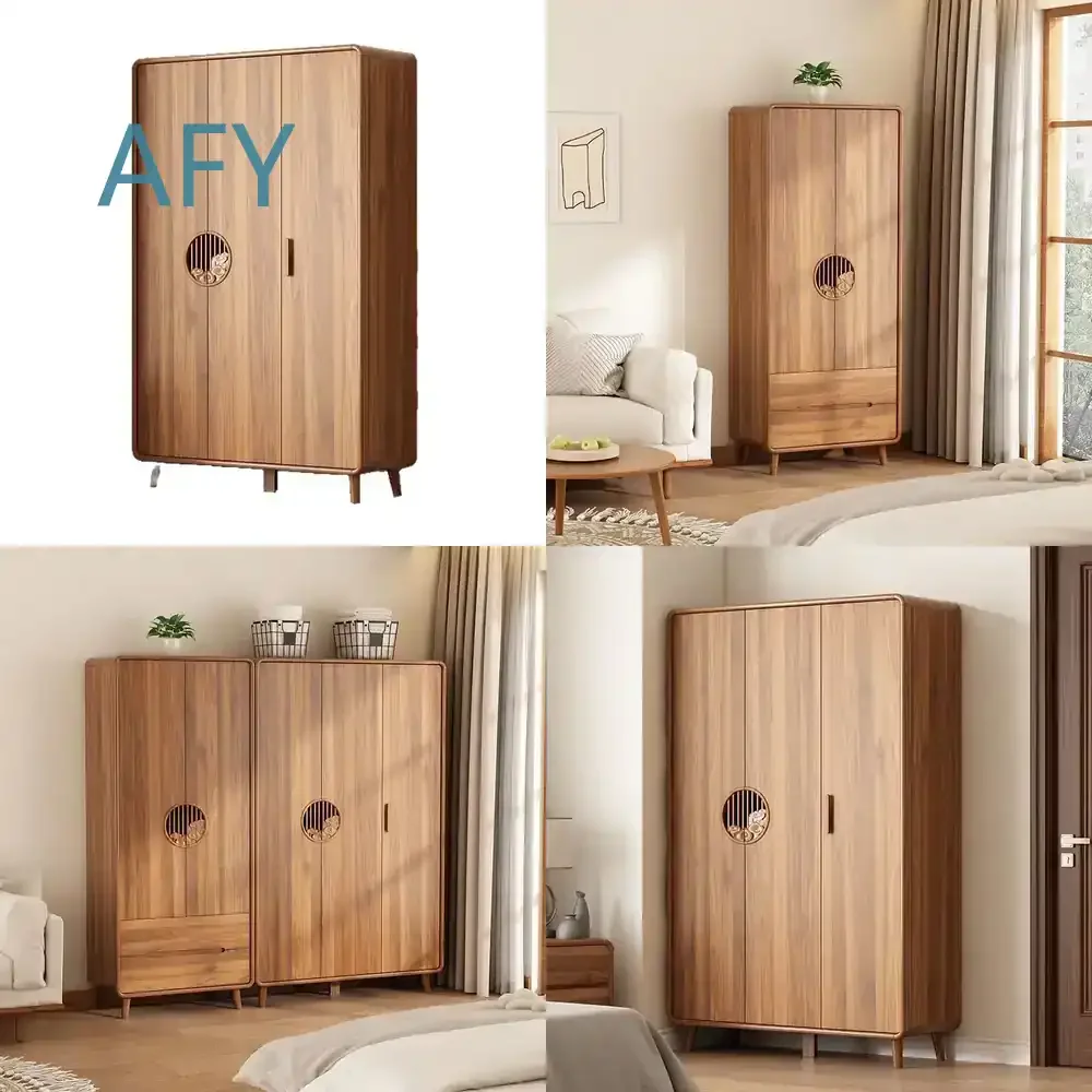 New Chinese Wardrobe for Household Bedroom for Children Storage Locker for Small Apartment for Solid Wood Multi-Layer Color