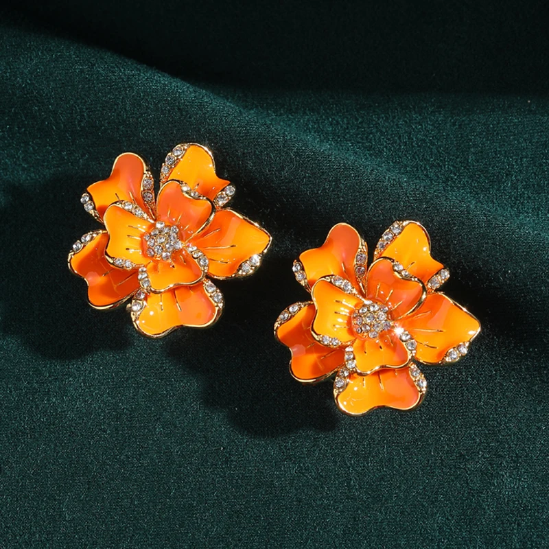 

Vintage Orange Natural Stone Flower Earrings Stud Double Layers Designer Retro Jewelry Luxury For Girls 2026 New Birthday Gifts