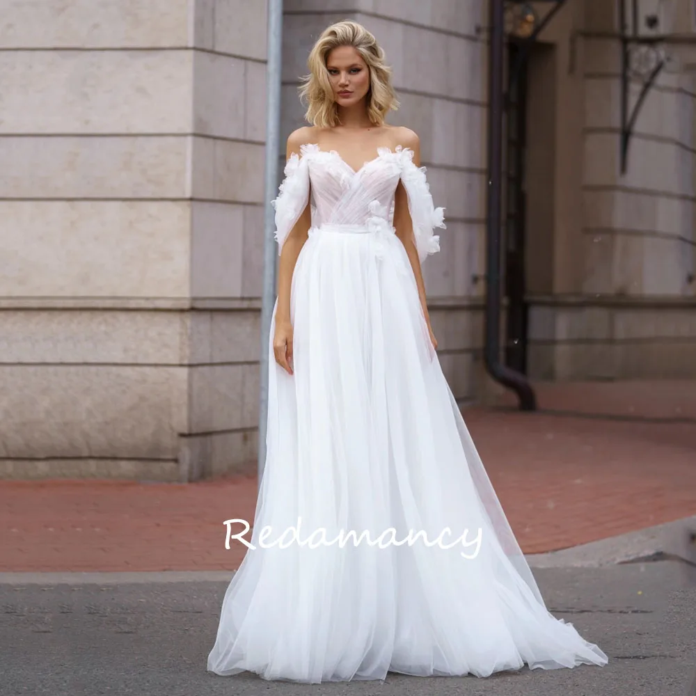 

Redamancy A Line Tulle Sweetheart Wedding Dresses Off the Shoulder Bride Wedding Gown Formal Party Bridal Gown robe de mariée