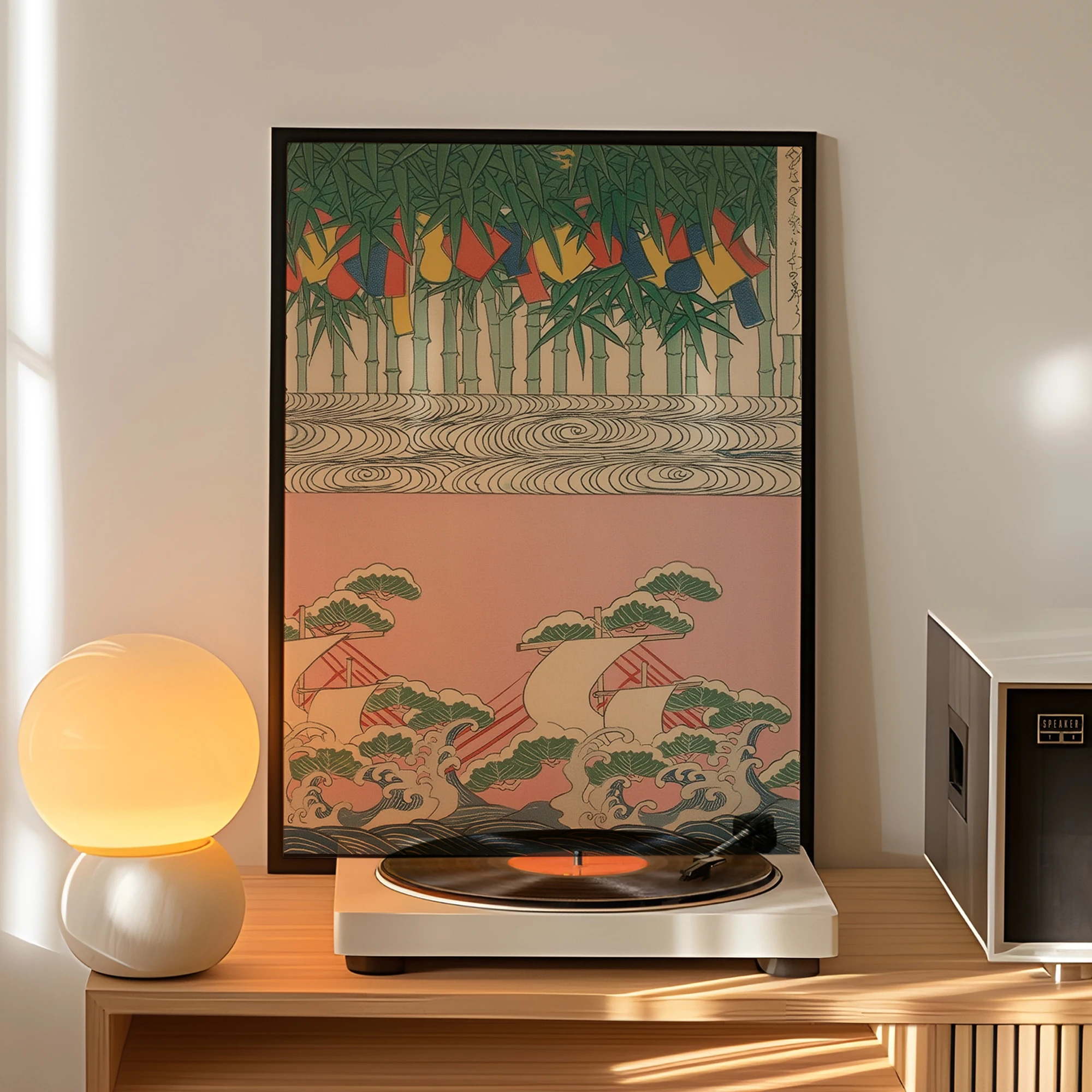 ภาพพิมพ์บนผ้าแคนวาสลายใบไผ่ญี่ - Home Decor Japanese บทวิจารณ์และราคา