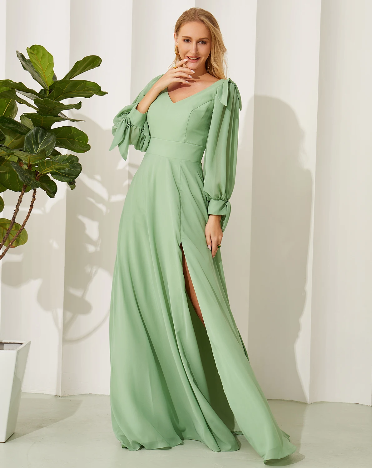 Robe De Soiree De Mariage abiti da damigella d'onore a maniche lunghe per donna elegante Chiffon Plus Size abiti Maxi formali