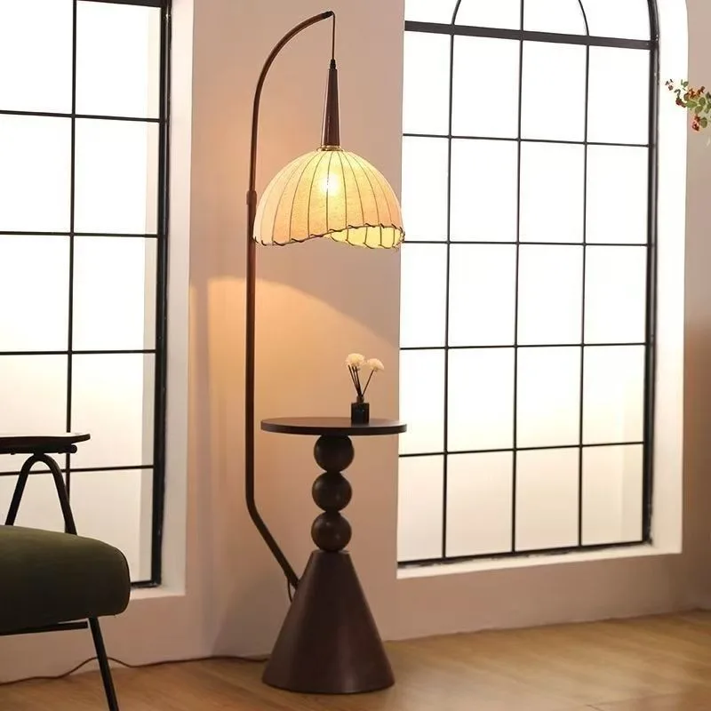 New medieval floor lamp, living room sofa wabi-sabi ambient lamp, retro bedside rack integrated fishing lamp