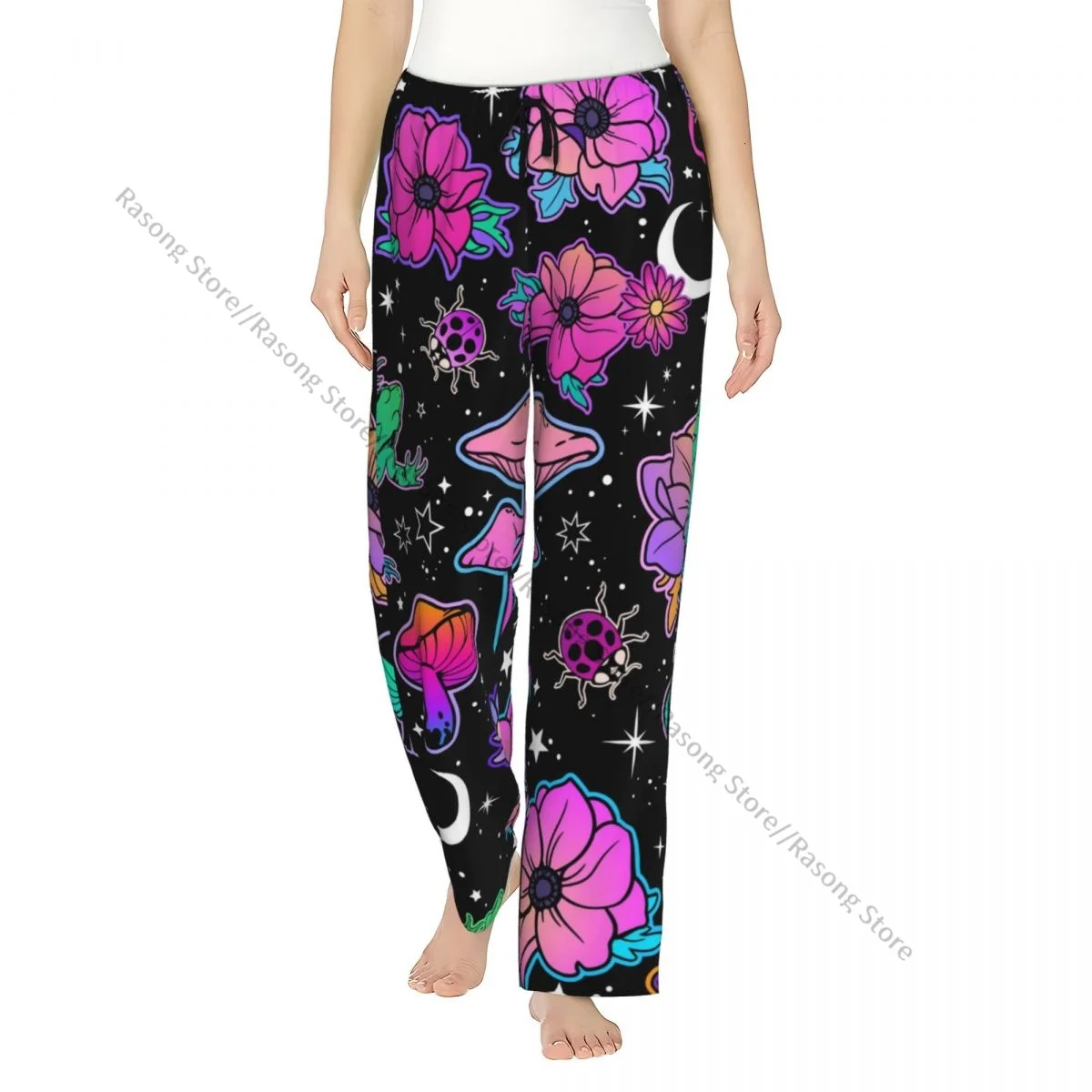

Women Lounge Pants Soft Magical Flowers Mushrooms And Frogs Pajama Pants Winter Sleepwear