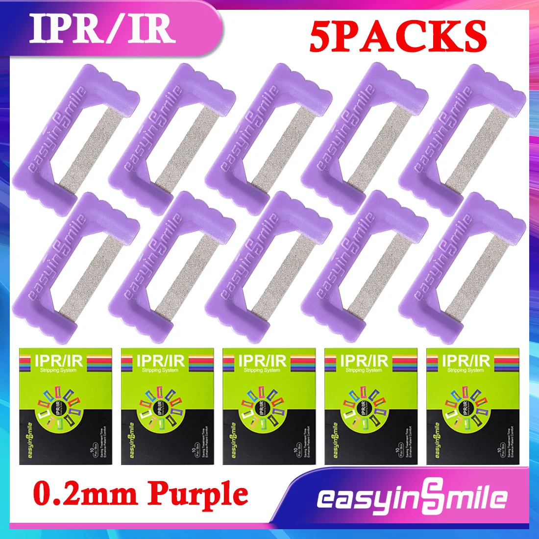 

5Packs Dental Restorative Interproximal Reduction Strips 0.2mm Purple Orthodontic IPR Quick Strips Kit EASYINSMILE