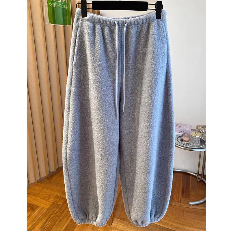 Lamb Fleece Jogger Pants for Women Loose Drawstring Elastic Waist Plush Warm Casual Trousers Winter Loungewear Sweatpants
