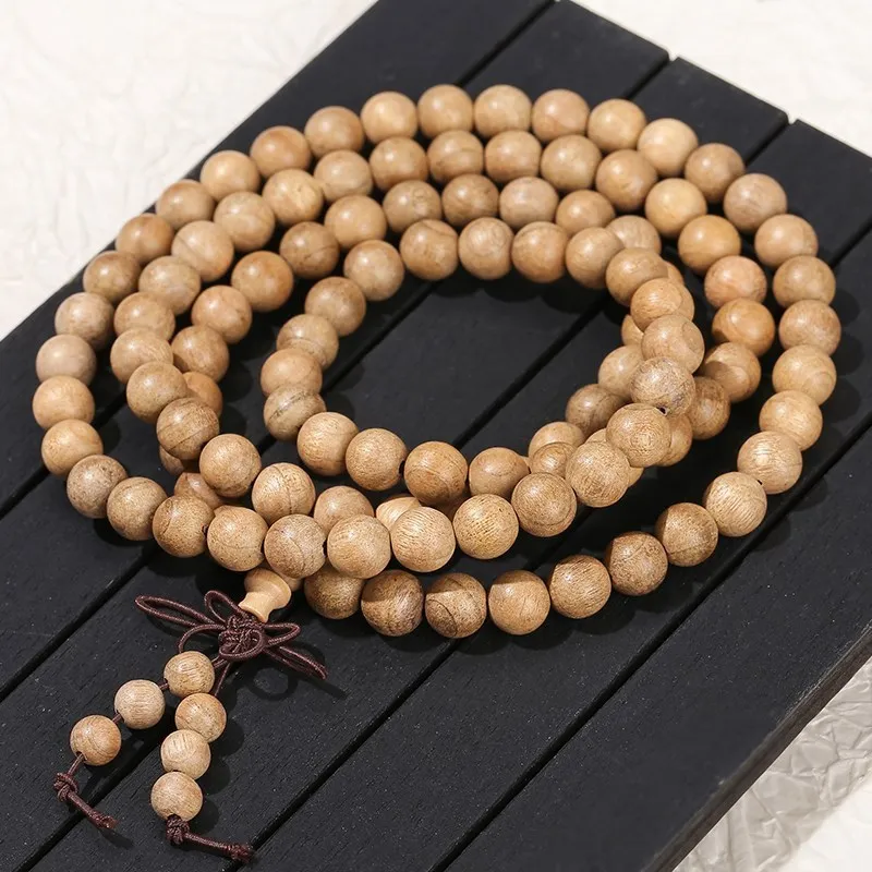 JD Natural Light Golden Silk Sandalwood Buddha Bead Multilayer Bracelet Women Men Mala Prayer Hand String Meditation Jewelry