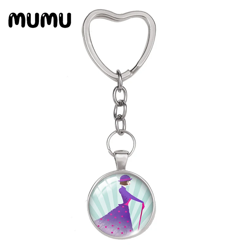 2024 New Mary Poppins Heart Keyring Movie Keychain Glass Dome Cabochon Jewelry Gifts Children