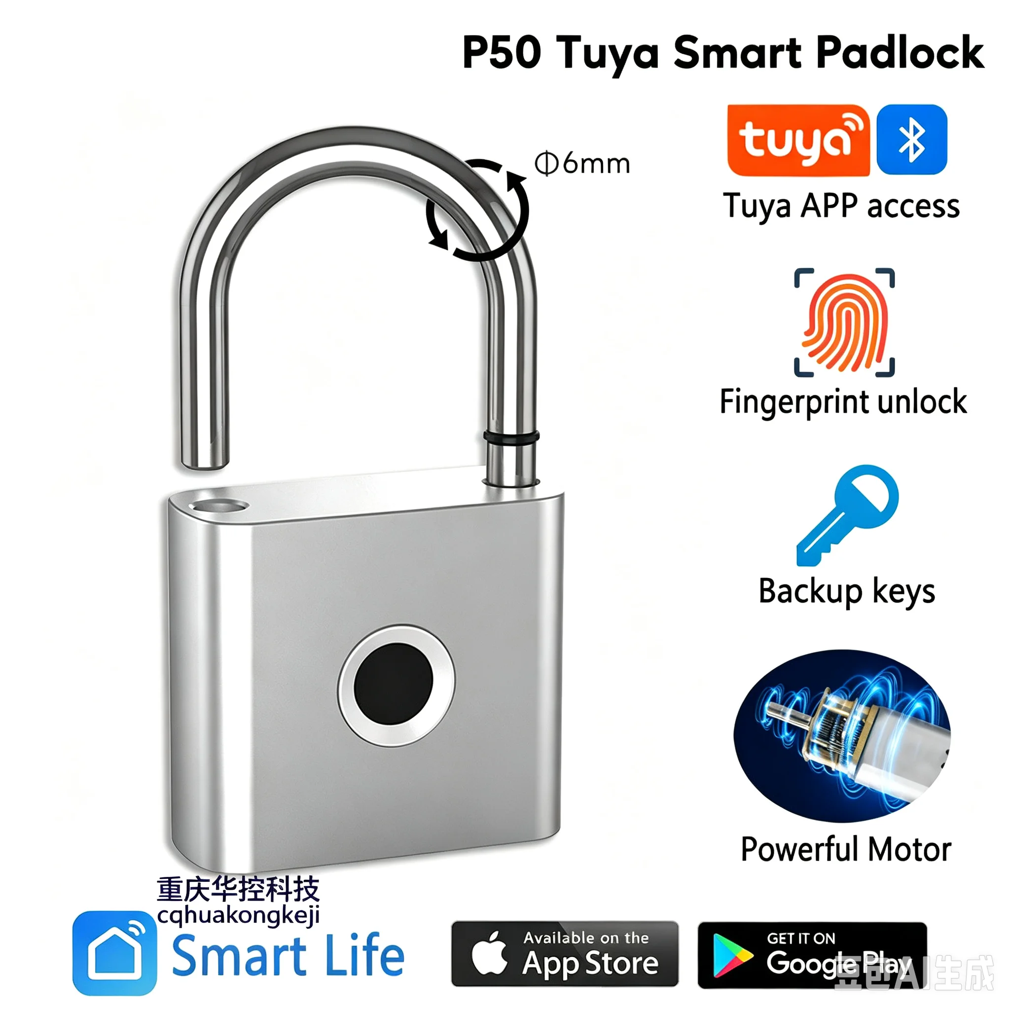 Tuya Smart Padlock  Waterproof USB Charging Quick Identification Unlock Sensor High Quality Fingerprint Padlock