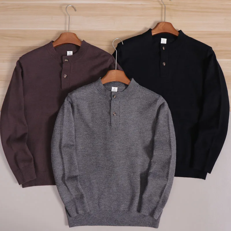 

Retro Knitted Sweater Henry Collar Men's Warmth Comfortable Fluffy Core Yarn Fabric American Sle Long Sve Daily Wear