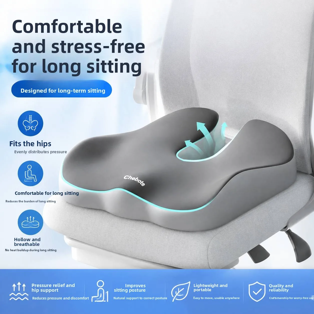 Office  Cushion Donut Shaped Memory Foam Anti-Butt Pain Tailbone Injury Relief Hollow Design Ergonomic Chair Pad