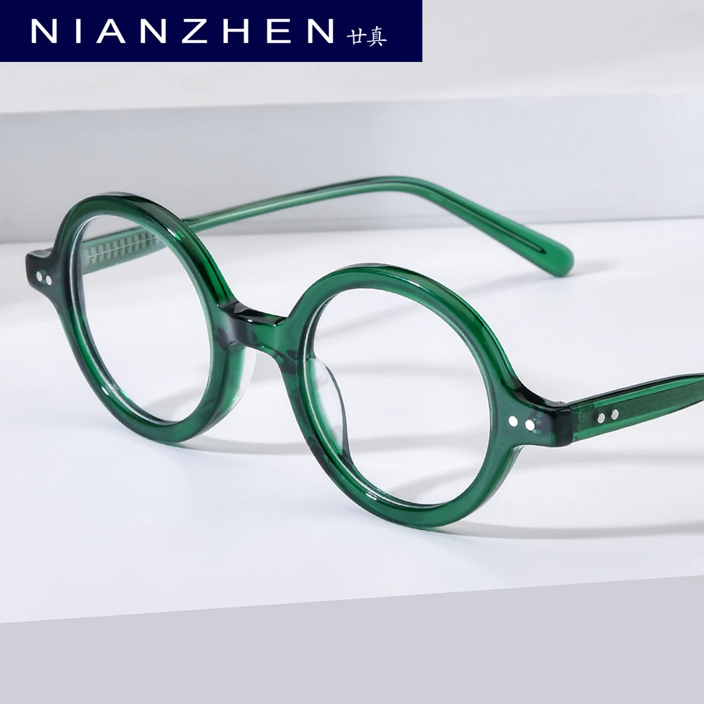 NIANZHEN Acetate Glasses Frame Men Round Brand Design Eyeglasses Women Retro Vintage Eyewear Japanese Spectacles 88018