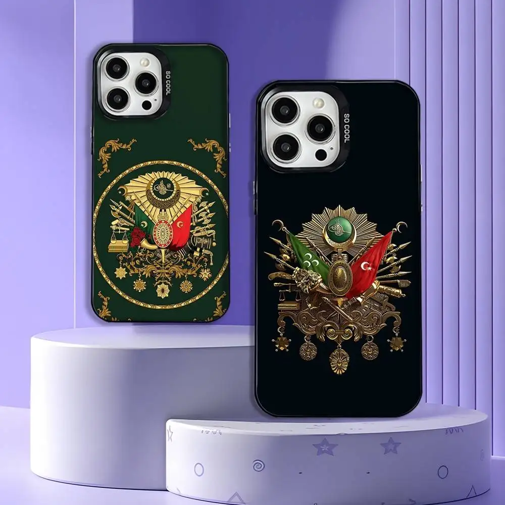 

O-Ottoman E-Empire Coats Phone Case For iPhone 16,15,14,13,12,11,Mini,Pro,E,MAX Gray Matte Silicone Black Cover
