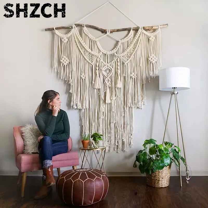 ‌Scandinavian Wall Hanging, Handwoven Fringe Tapestry, Boho Home & Hotel Decor, Stylish Backdrop for Living Room‌