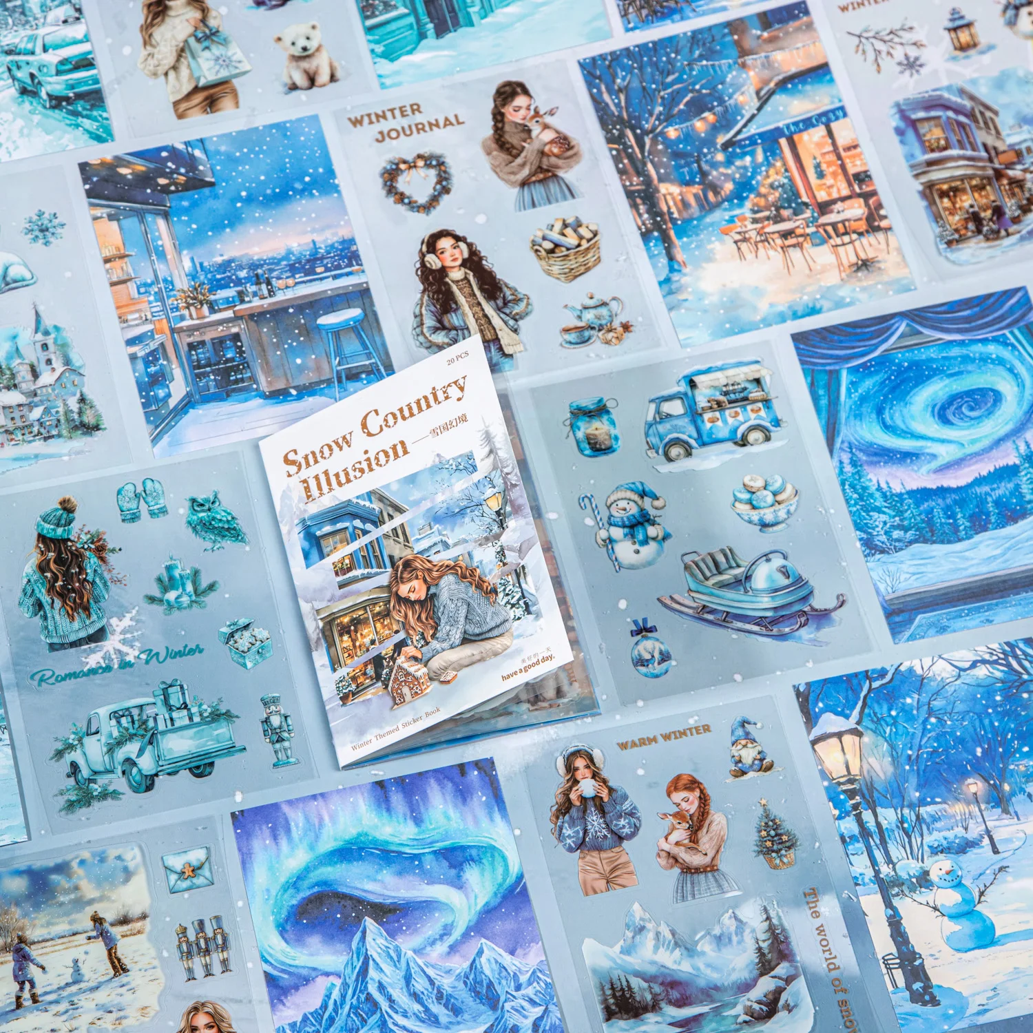 20 ورقة الشتاء الثلجي أرض الخيال موضوع ملصق كتاب DIY بها بنفسك سكرابوكينغ كلية الغيتار جراب هاتف دفتر الديكور