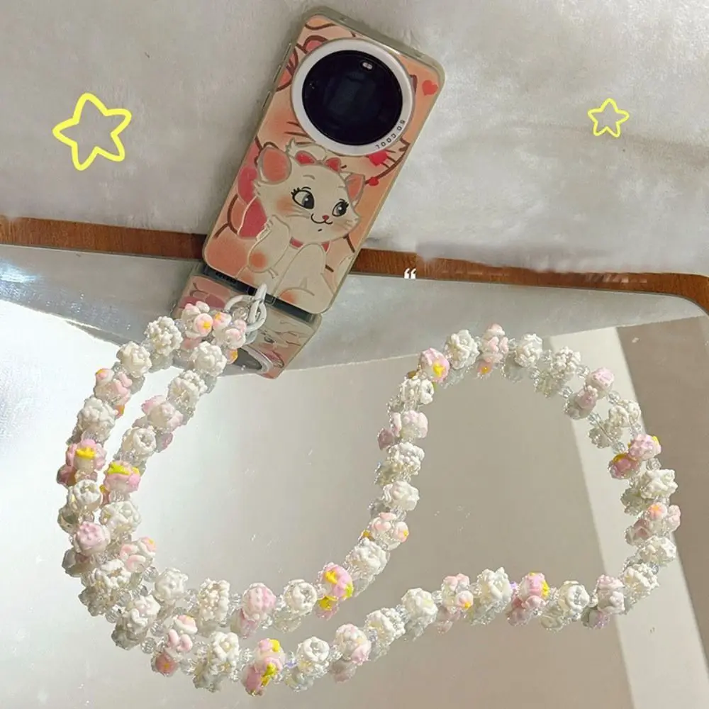 New Plush Long Mobile Phone Lanyard Universal Colorful Crossbody Bag Chain Hand-painted Beaded Phone Charm Rope