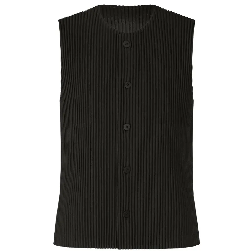 Image of Einfarbige Plissee-Weste für Herren, Plissee 2026 Herbst Neu, Rundhals-Weste, Plissee, Ärmellos, Locker, Übergröße, Business Casual Top