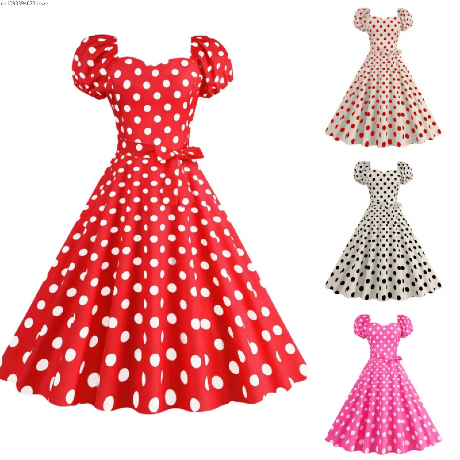 

Vintage 1950s Retro A Line Dress Short Puff Sleeve Polka Dot Print Dress For Women Elegant Evening Party Gown Prom Swing Dresses