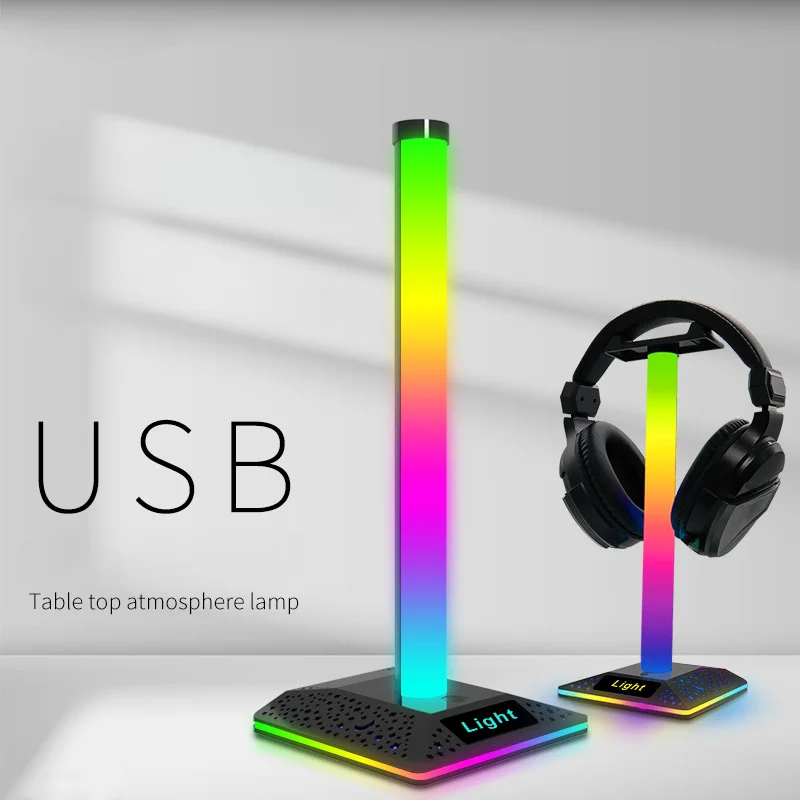 

RGB Voice-controlled Pickup Rhythm Light Computer Bedroom Decoration LED Light Esports Desktop Headset Stand Atmosphere Light