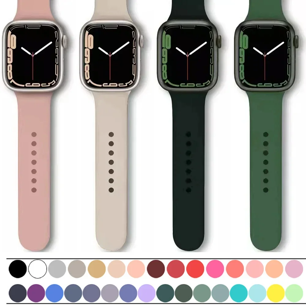 Silicone Band For Apple Watch strap 45mm 44mm 40mm 41mm 42-38mm 44 mm sport bracelet iwatch series 8 7 6 5 4 3 SE 9 Ultra 2 49mm