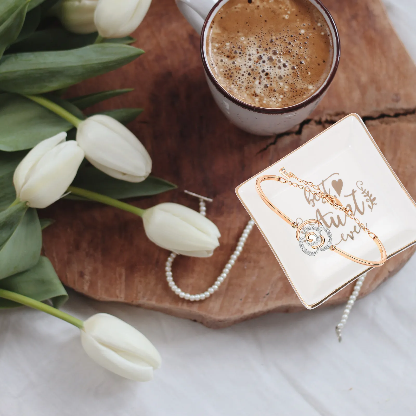 

Premium Ceramic Jewelry Storage Plate with Gold Accents Exquisite Craftsmanship for Bedroom Dresser Desktop Decor Jewelry