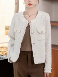 Zoki Women French Tweed Jackets Elegant Long Sleeve Fall Winter Short Coat Vintage Sweet Female Casual Design All Match Tops