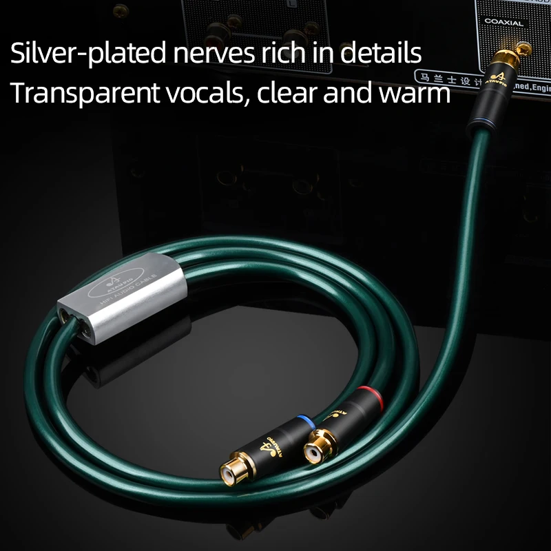 Cable Divisor de Audio HiFi RCA Macho a 2 RCA Hembra 7N OCC, Cable HiFi para TV, DVD, Altavoces, Amplificadores de Audio y Subwoofer