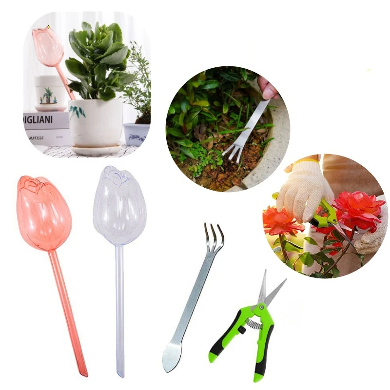 2-in-1 Garden Rake for Watering & Transplanting, Gardening Shears & Tool Set