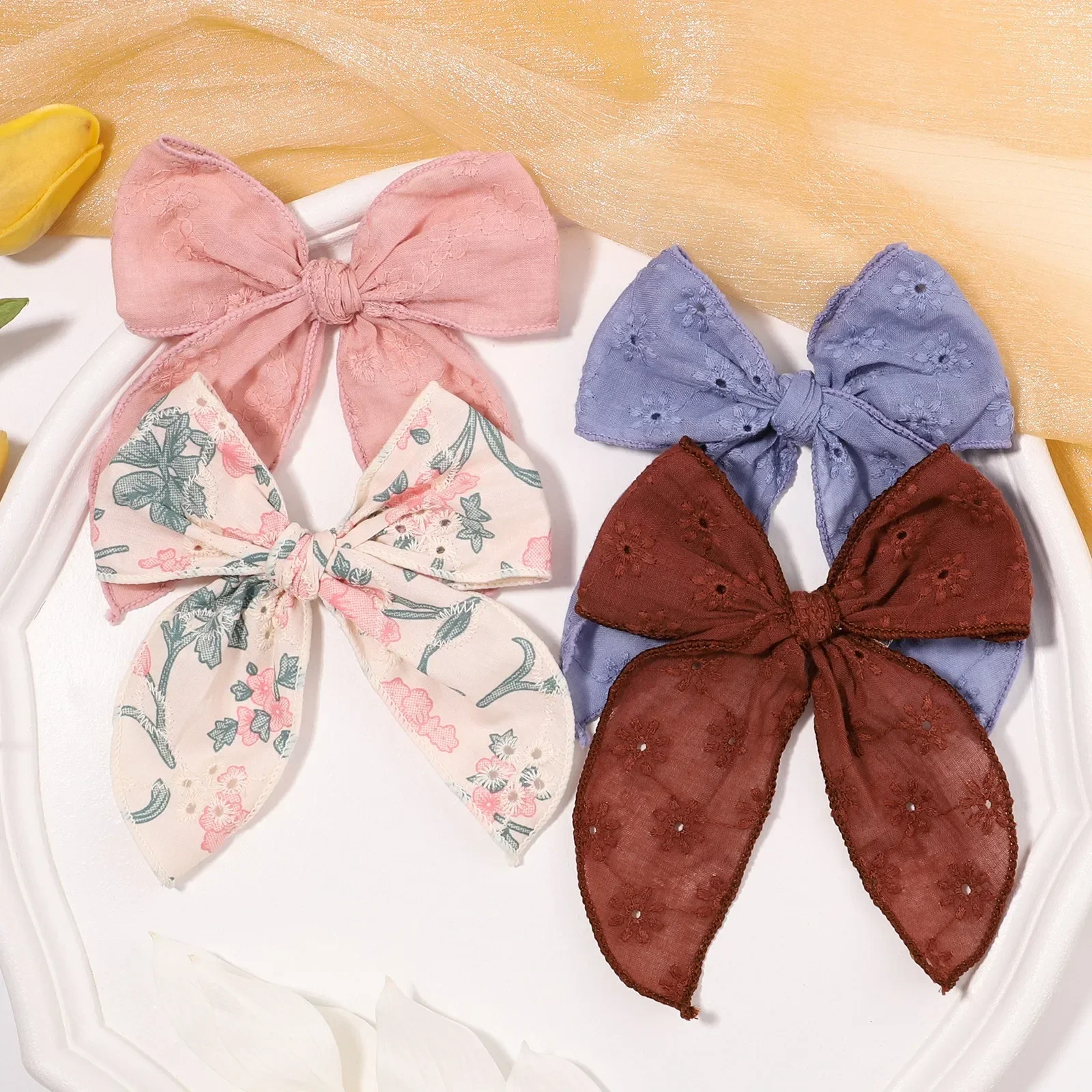 

4.7'' Embroidery Print Bows Hair Clips Baby Girls Sweet Bowknot Hairpin Barrettes Headwear Kids Hair Accessories Gifts Wholesale