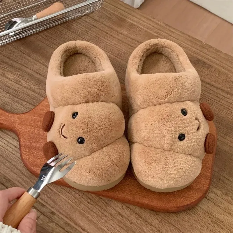 Winter Keso Bread Cotton Slippers Female Cute Parent-child Couple Home with Padded Slippers Thick Bottom Non-slip Plush Slippers