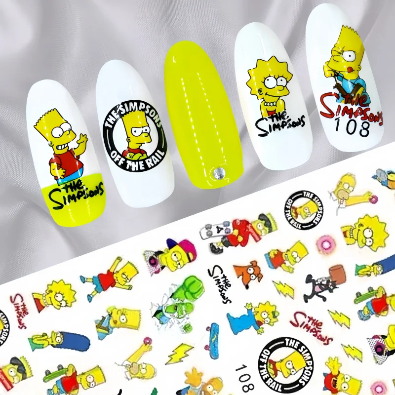 Miniso Disney Cartoon Stickers Cute Simpsons Nail Stickers Anime Mickey Mickey Mouse Stickers Press On Nails Nail Art Supplies