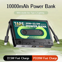 Remax Retro Tape Power Bank 10000mAh Ultra-thin USB Cable 22.5W Fast Charging Spare Battery for iPhone 14 13 12 Huawei Xiaomi