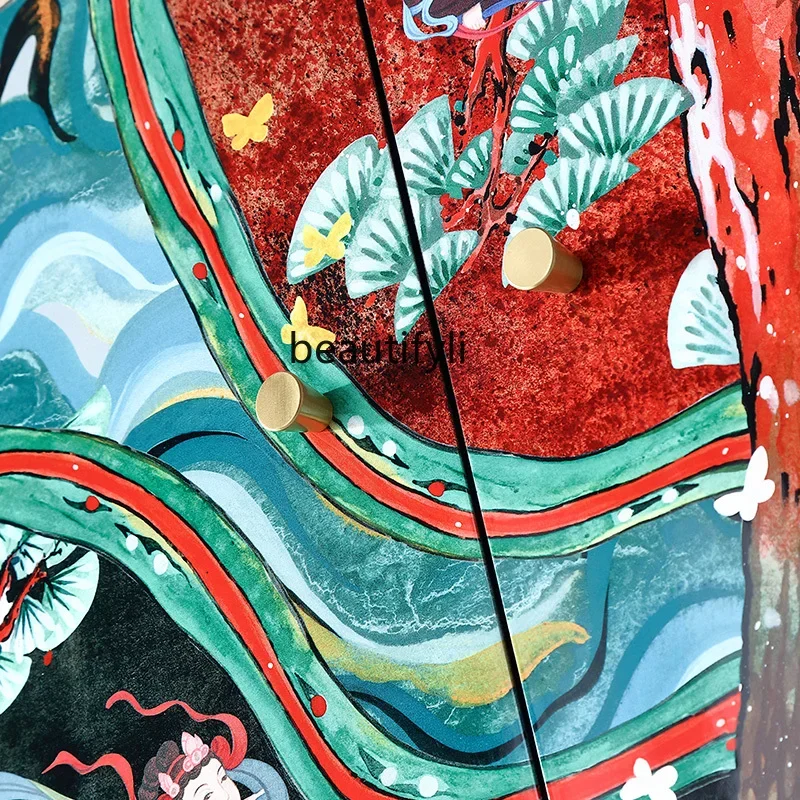 New Chinese-style solid wood dining side cabinet, living room retro storage storage rack, home decoration display cabinet