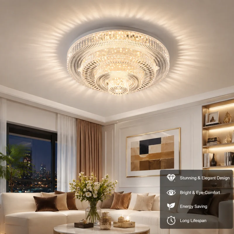 Foldable Crystal Ceiling Light Fixture, Flush Mount LED Ceiling Lamp, 3 Color Lighting,   Energy Saving Light for Bedroom