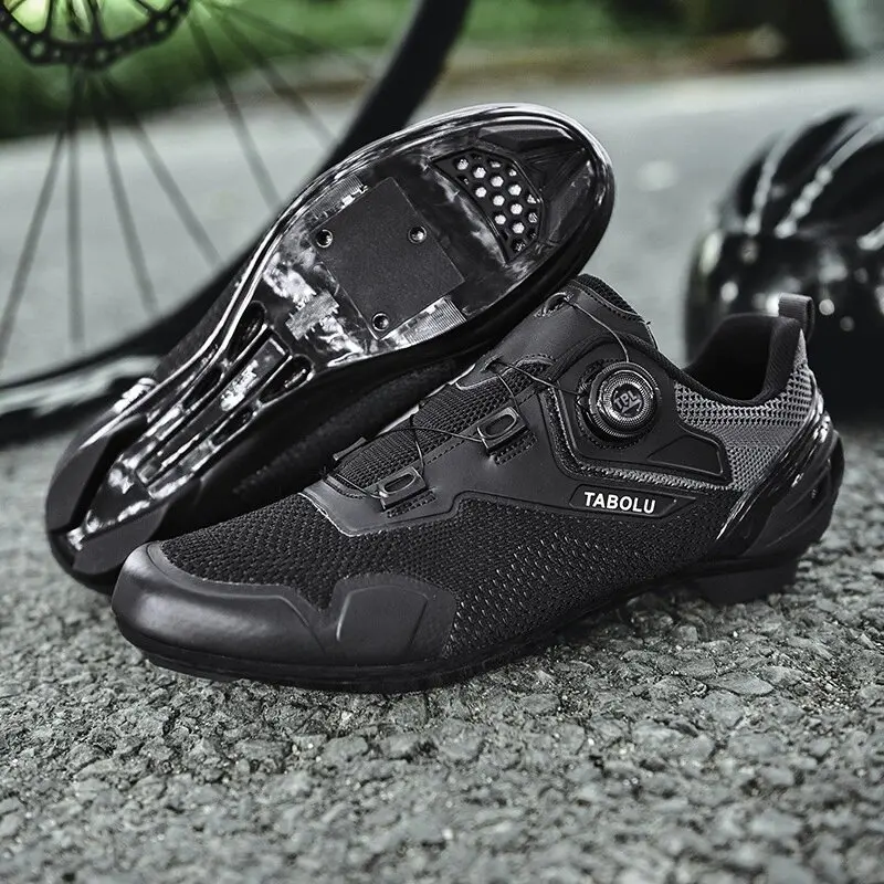 New road bike lock shoes Bicycle lockless riding shoes Female flying woven breathable mountain bike male non-lock hard bottom bi