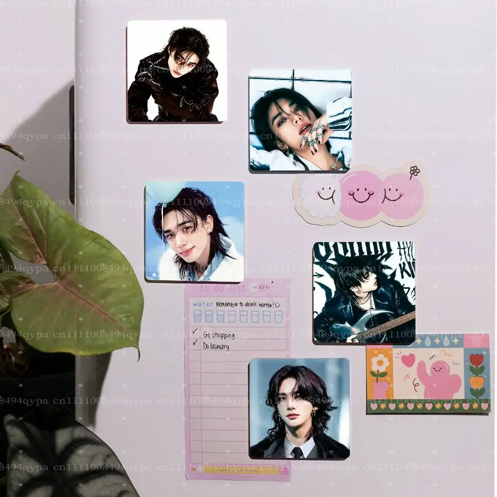 H-Hyunjin SKZ Kids S-Stray Square Fridge Magnet Custom Printed Magnetic Sticker, Kitchen Refrigerator Decor Travel Souvenir Gift